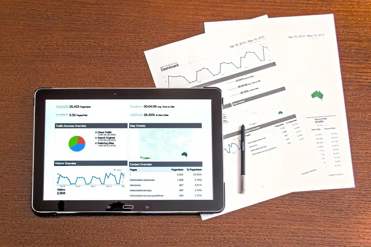 close-up of a computer screen showing an EUR/USD chart with sideways candles, a notepad and pen beside it