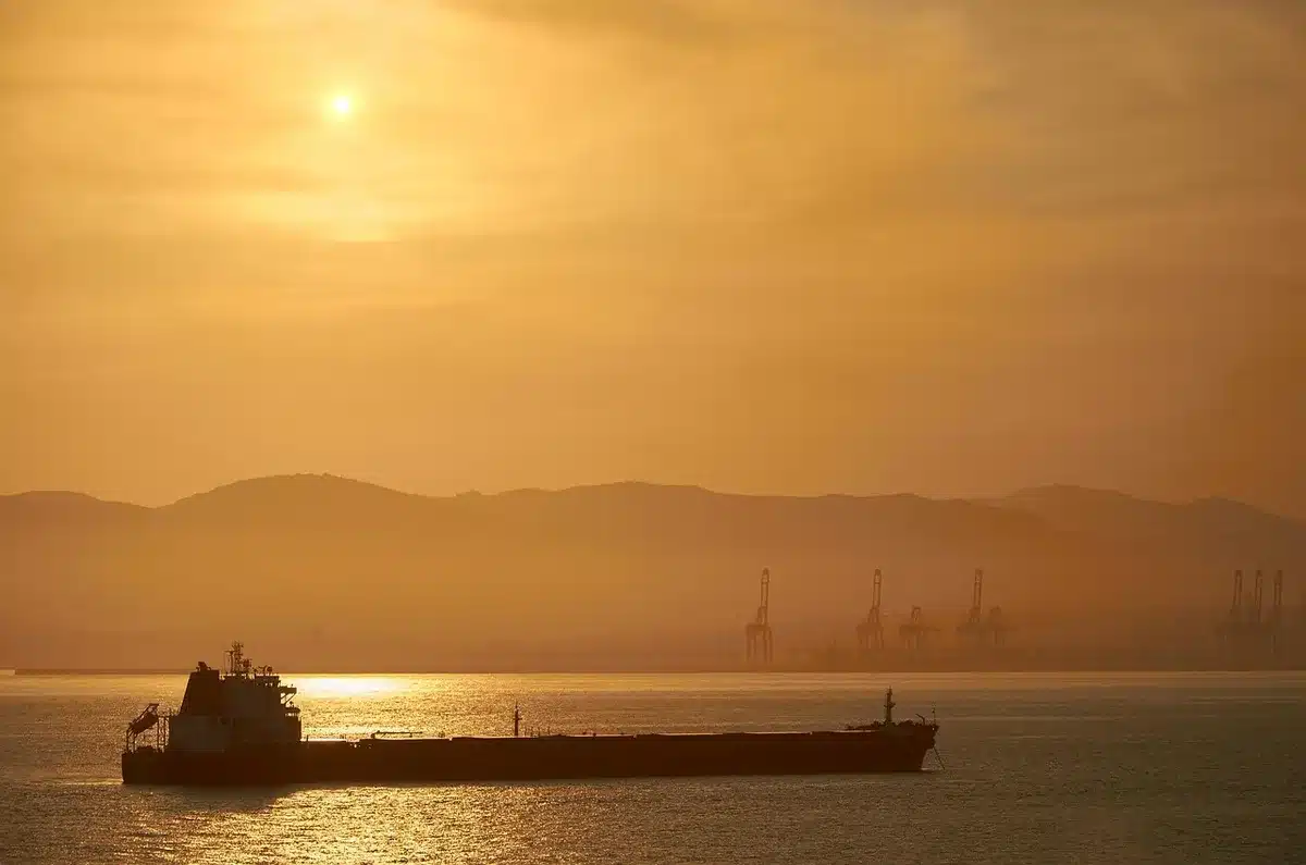 empty tanker deck with distant horizon and pale sky